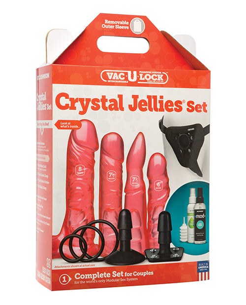 Vac-U-Lock Dildo Set Four Crystal Jellies with Adjustable Harness for Versatile Strap-On Fun