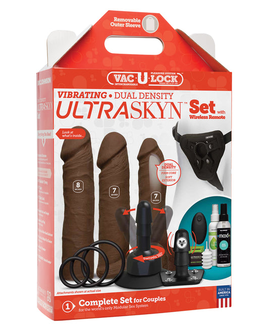 Vac-U-Lock Vibrating Dual Density ULTRASKYN Set with Wireless Remote and Three Attachments for Customizable Strap-On Play