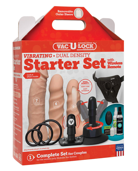Vac-U-lock Strap-On Kit Dual Density ULTRASKYN Attachments with Wireless Vibrating Plug for Customizable Intimate Play
