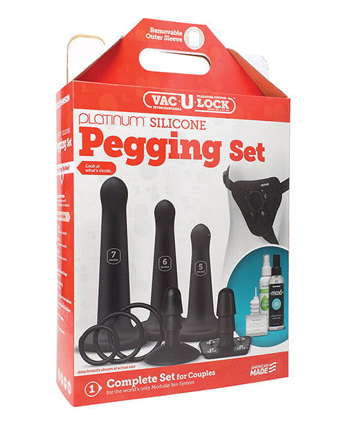 Vac-U-lock Dongs & Dildos Silicone Pegging Set with Adjustable Harness and Platinum Attachments for Strap-On Exploration