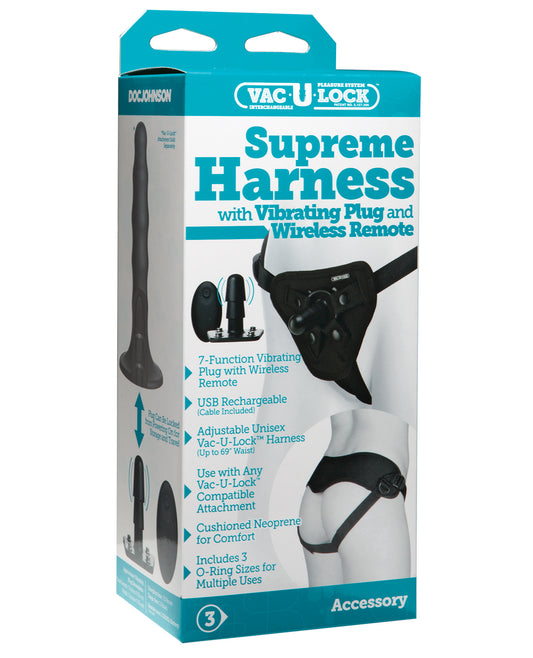 Vac-U-lock Strap On Supreme Harness with Vibrating Plug and Wireless Remote for Custom Pleasure
