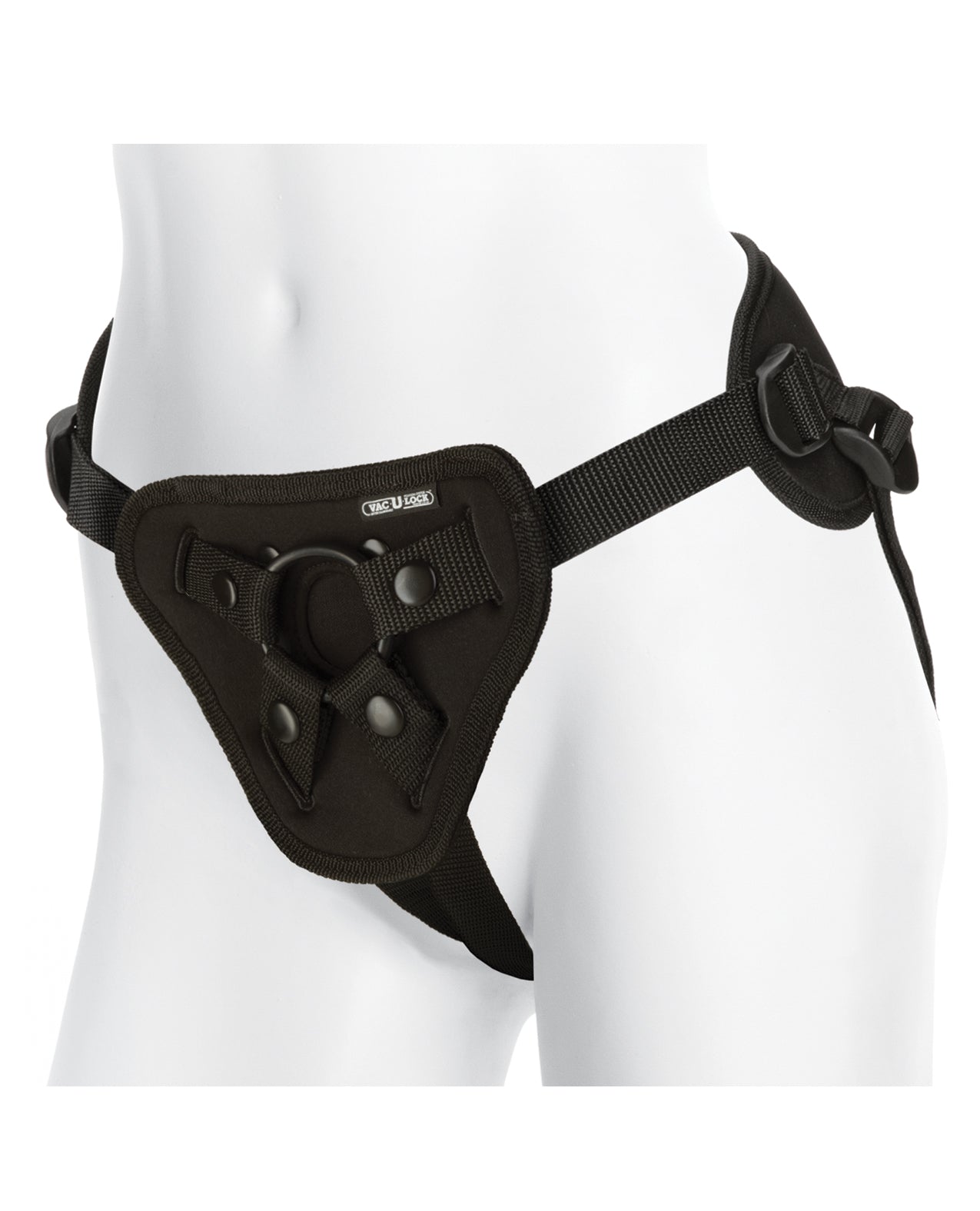 Vac-U-Lock Supreme Harness with Vibrating Plug – Black Strap-On System