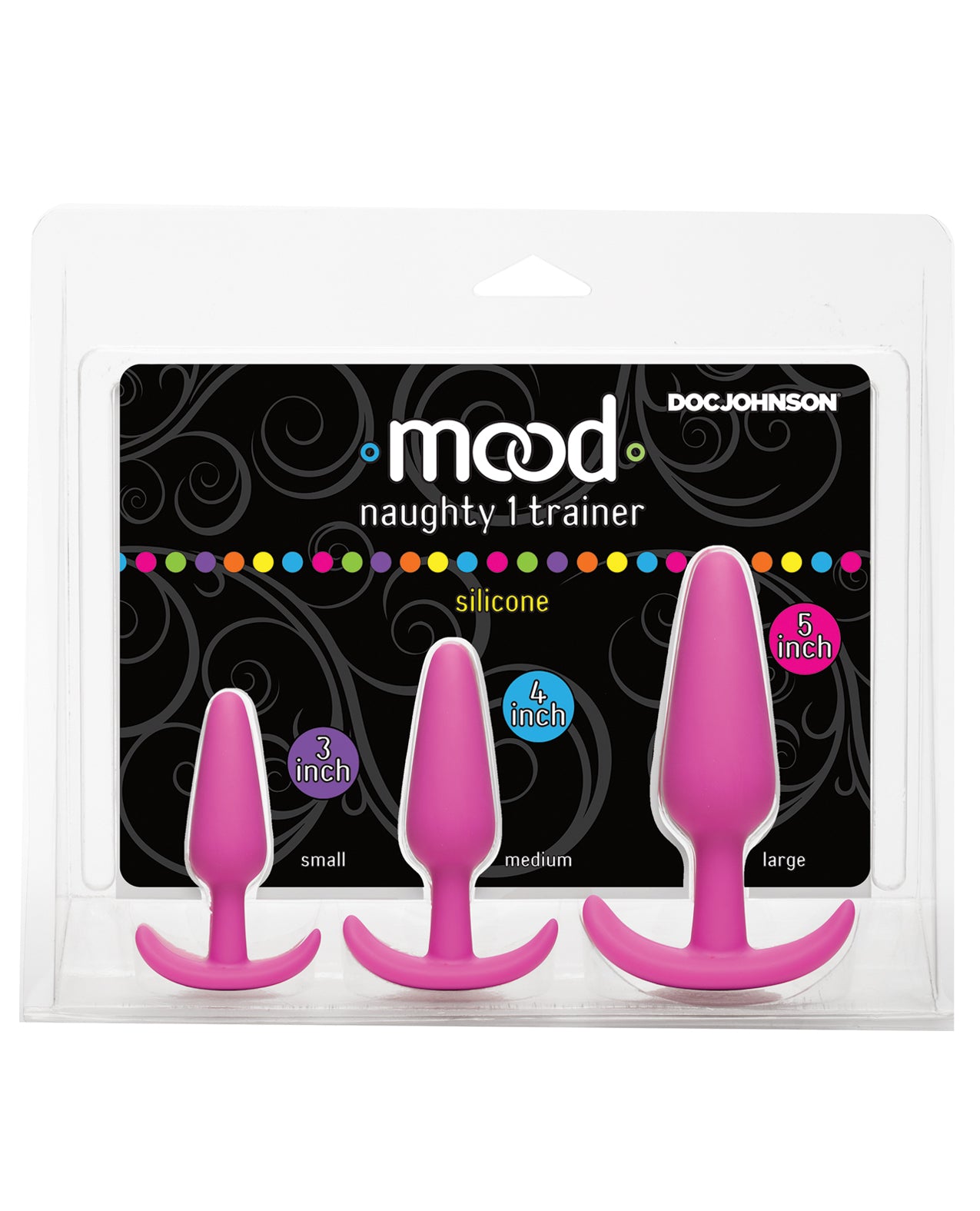 Mood Anal Trainer Set Pink Silicone Graduated Sizes and Curved Rocker Base for Beginner-Friendly Anal Play