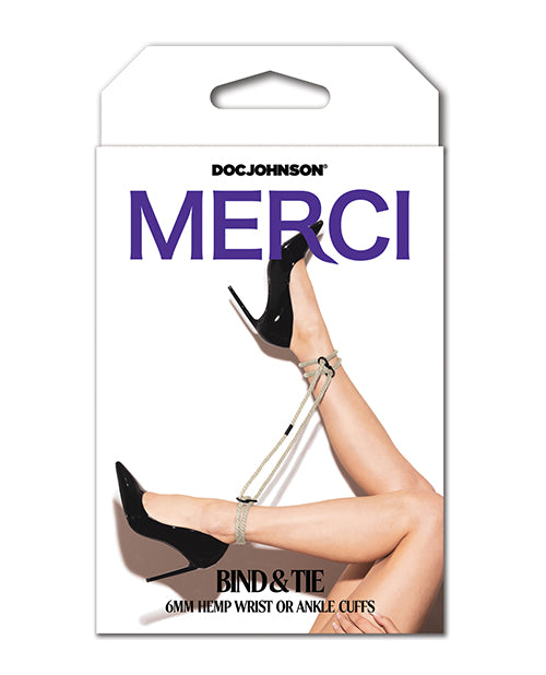 Merci Bondage Cuffs Hemp 6mm Slip-Ring Adjustable for Secure Wrist or Ankle Restraint