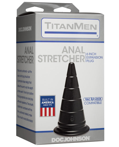 TitanMen Anal Stretcher black cone-shaped ribbed anal plug wide base for customizable expansion and comfortable stretching