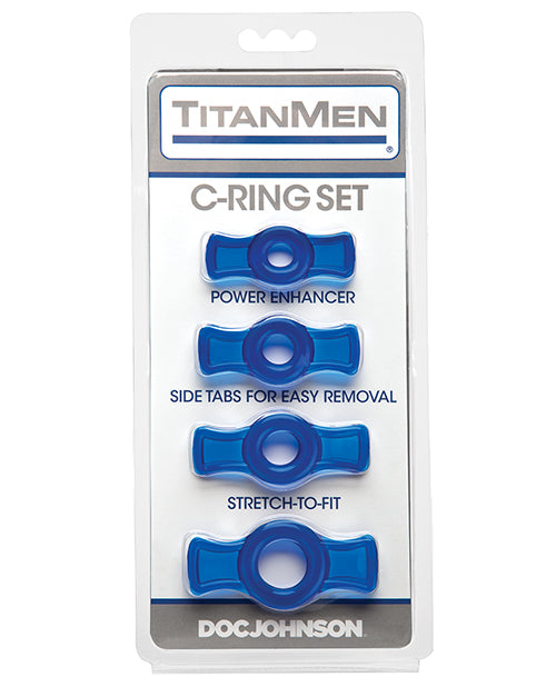Titanmen Penis Enhancement Cock Ring Set Blue with Stretchy Easy Grip Tabs for Comfortable Support
