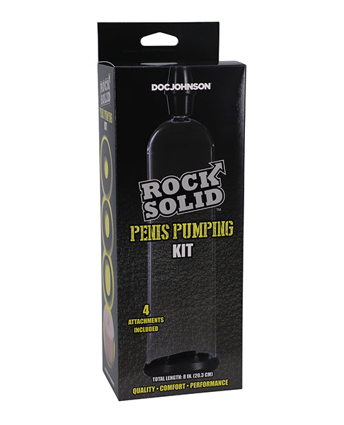 Rock Solid penis enhancement pump with clear tube and interchangeable silicone sleeves for customizable fit and enhanced performance