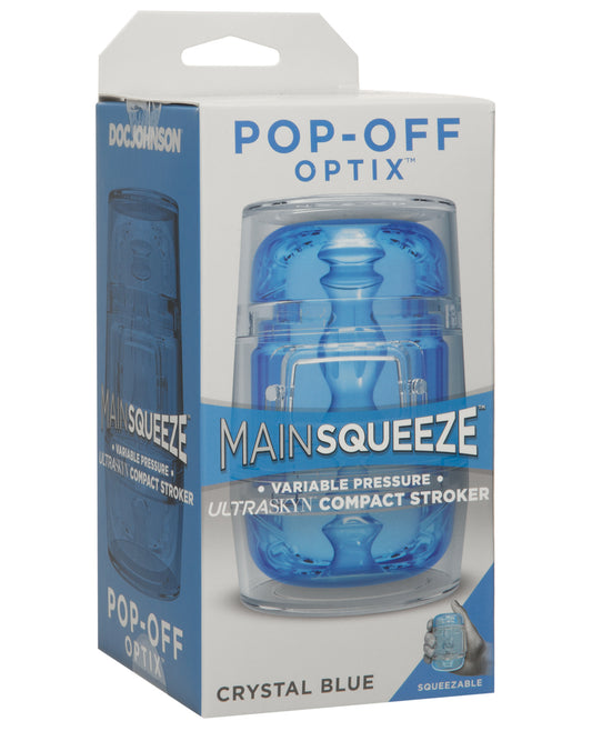 Main Squeeze Male Masturbator Transparent Crystal Blue with ULTRASKYN Texture and Compact Design for Discreet Stimulation