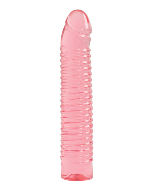 Vivid 7-Inch Ribbed Pink Jelly Dong with Realistic Head
