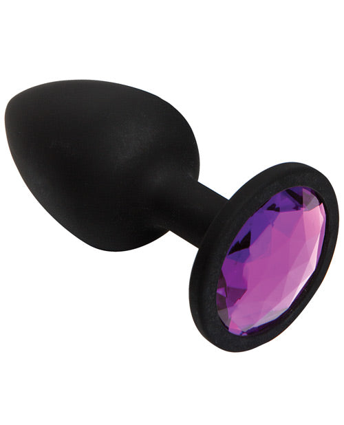 Small Black Silicone Butt Plug with Pastel Pink Gem