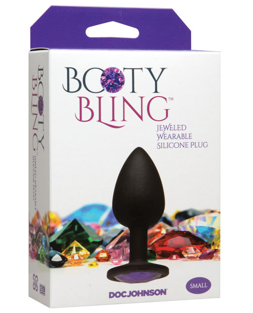 Booty Bling Anal Plug with Pastel Purple Gem and Black Silicone for Comfortable Visual Stimulation