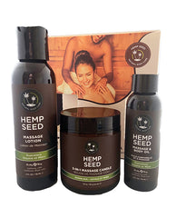 Earthly Body Setting The Mood Massage Oil Lotion Candle Set with Hemp Seed and Guavalava Scent for Relaxation and Skin Hydration