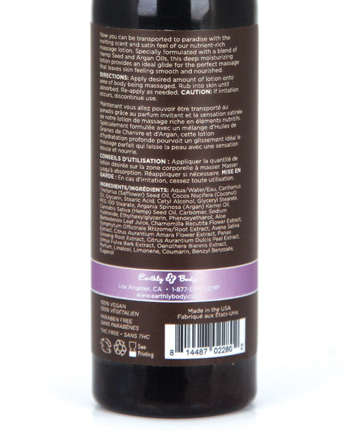 Earthly Body Lavender Hemp Massage Lotion with Nourishing Oils 2 oz