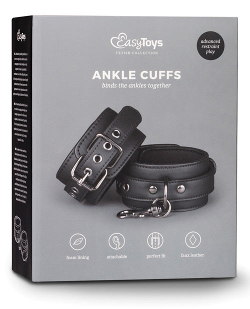Easy Toys Bondage Restraints Black Faux Leather Ankle Cuffs with Adjustable Chain for Secure Role Play