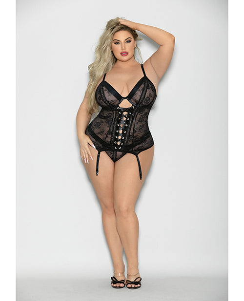 Flame Fetish by Escante Plus Size Bustier Wide Band Thong Lace Up Design for Comfortable Curvy Lingerie