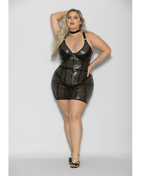 Flame Fetish by Escante plus size chemise lasercut lattice choker thong set for curvy figure and confident style