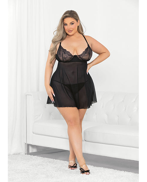 Escante Plus Size Babydoll Lingerie with Raised Embroidery Lace and Supportive Bust for Elegant Curves