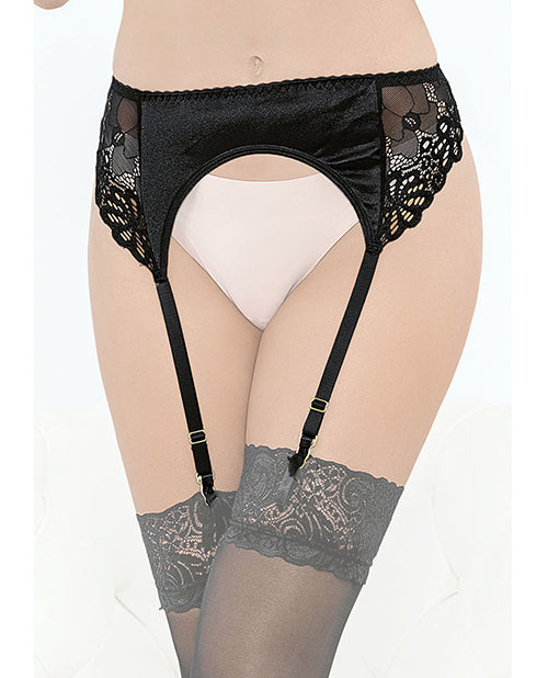 Escante Lingerie Garterbelt Satin Lace Adjustable Straps in Medium Black for Elegant Styling