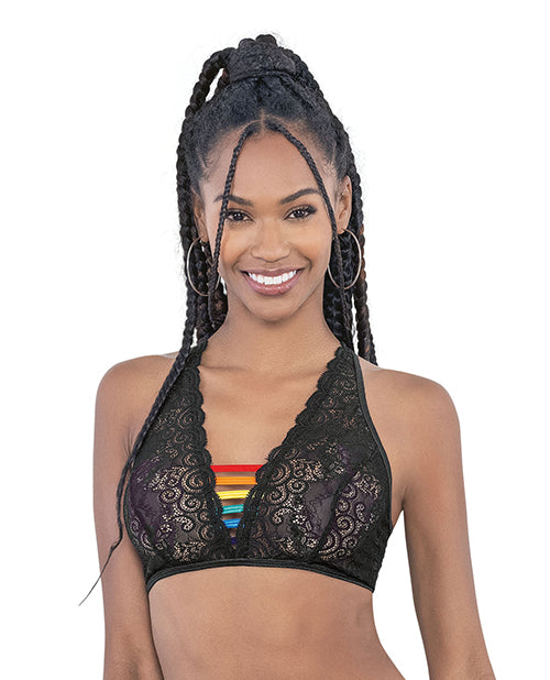 Escante Lingerie Black Rainbow Strappy Top Soft Lace with Colorful Straps for Pride Self-Expression