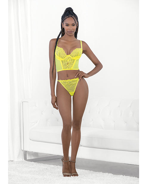 Escante Lingerie Neon Lace Corset Top with Ring Accent and Matching Panty for Bold Plus Size Style