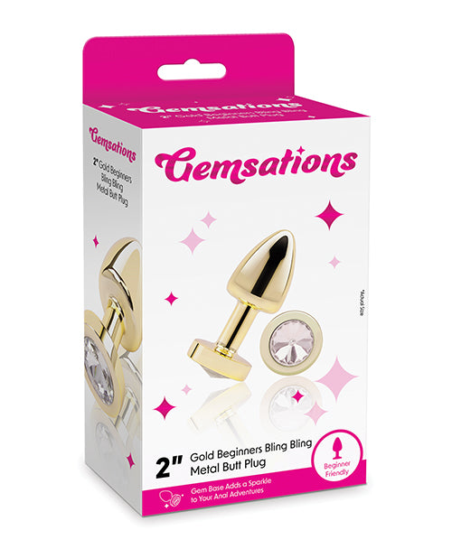 Gemsations Anal Products Metal Butt Plug Gold Finish Jewel Accent for Beginner Pleasure