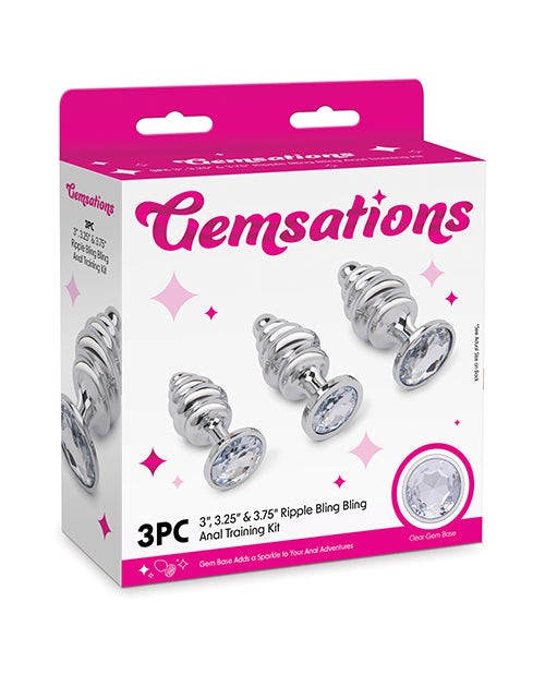 Gemsations Anal Products Ripple Textured Metal Butt Plug Set Jewel Bases for Gradual Anal Training