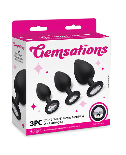 Gemsations Anal Products Silicone Bling Butt Plug Set with Gem Base for Safe Progressive Anal Training