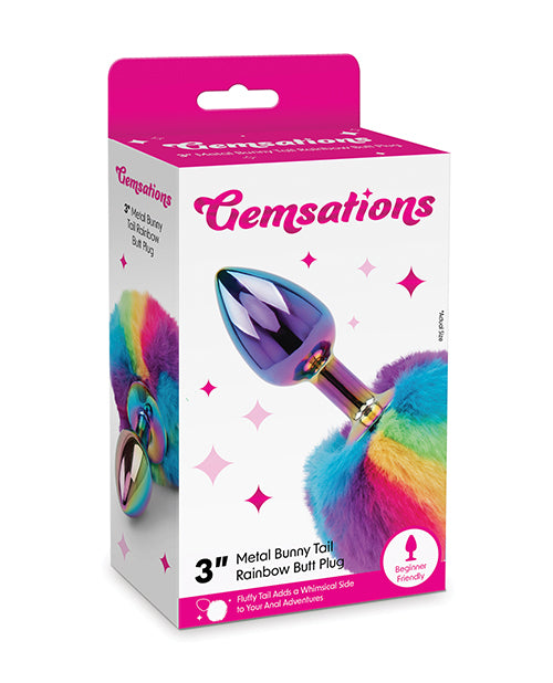 Gemsations Anal Product Metal Butt Plug Rainbow Faux Fur Tail for Playful Whimsical Pleasure