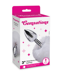 Gemsations Anal Plug with Soft White Bunny Tail and Silver Metal Base for Playful Intimate Experiences