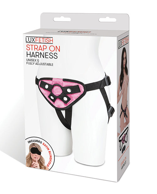 Lux Fetish Strap-On Harness Pink Neoprene Velvet Front Bullet Pocket for Versatile Couples Play