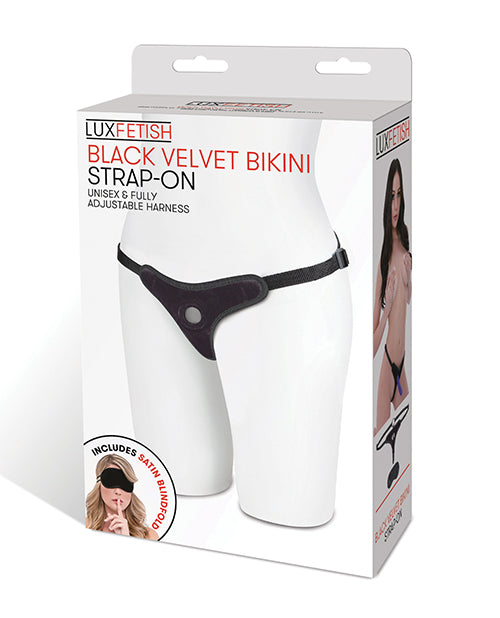 Lux Fetish Strap-On Harness Black Velvet Fully Adjustable Thong Design for Bedroom Play and Versatile Use