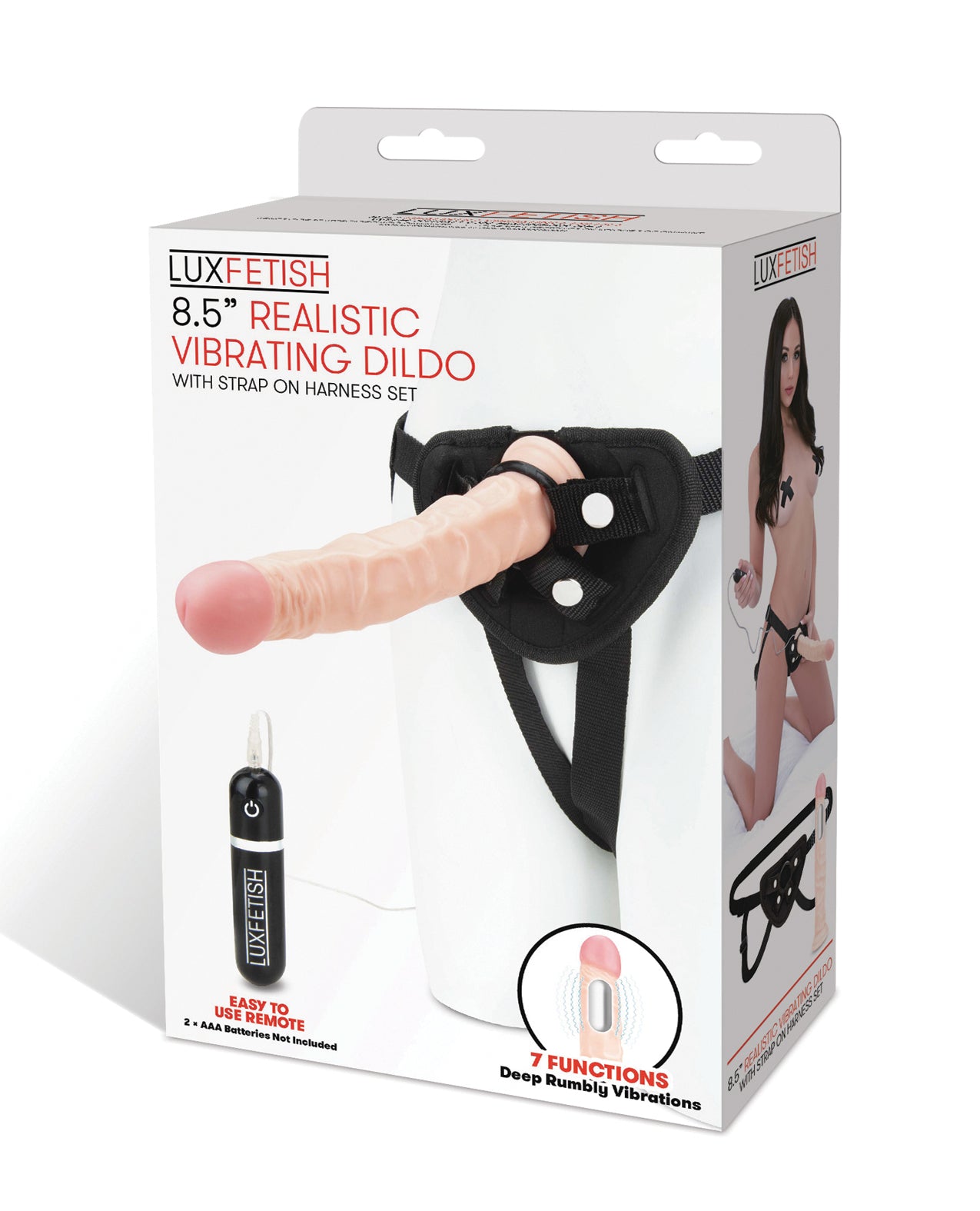 Lux Strap Ons 8.5-inch Realistic Vibrating Dildo with Adjustable Harness and Remote Control for Versatile Intimate Play