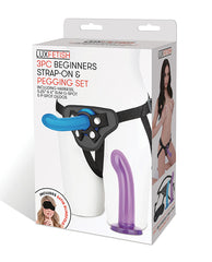 Lux Strap-On Set with Adjustable Harness, Curved Dildos, and Blindfold for Versatile Couples Play