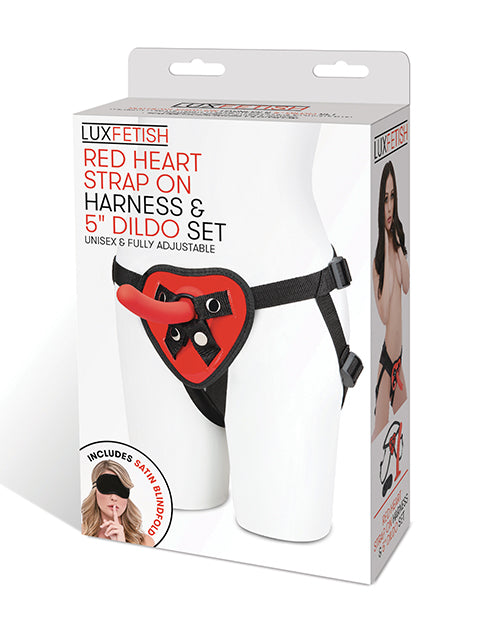Lux Fetish Strap On Harness Heart-Shaped Adjustable with 5-Inch Dildo for Comfortable Couples Play