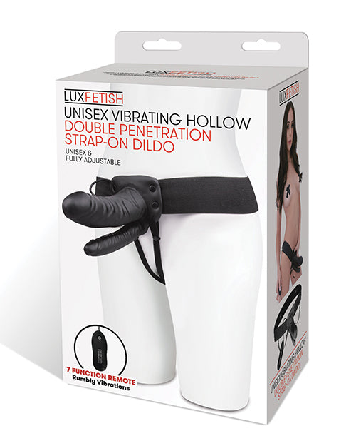 Lux Strap On Unisex Vibrating Hollow Double Penetration Black Design with Adjustable Harness for Comfortable Double Stimulation