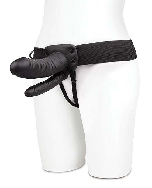 Unisex Vibrating Hollow Double Penetration Strap-On Dildo with Adjustable Harness