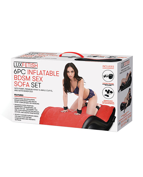 Lux Fetish Position Aid Inflatable BDSM Sofa with Velvet Finish and Wrist Cuffs for Couples' Restraint Play