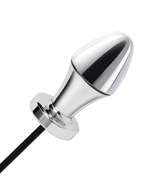 Lux Fetish stimulator metal electro-sex shock butt plug with wireless remote and satin blindfold for targeted stimulation