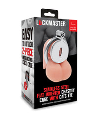 Lockmaster Chastity Cage Stainless Steel Inverted Cat's Eye Design for Secure Restraint and Bondage