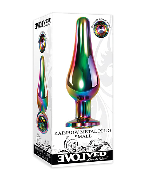 Evolved Anal Plug Small Rainbow-Colored Metal Sparkling Gem Extra-long Tapered Tip for Easy Entry and Sensation Play