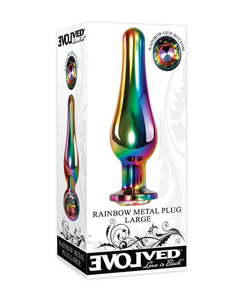 Evolved Rainbow Metal Anal Plug with Extra-Long Tapered Tip and Gemstone Base for Backdoor Pleasure