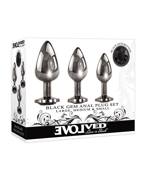 Evolved Anal Plug Set Sparkling Black Gem Multi-Size Metal Design for Enhanced Anal Pleasure
