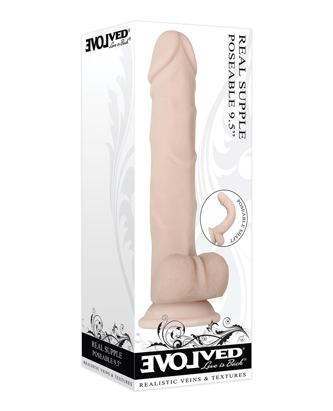 Evolved Dildo Poseable 9.5-inch Real Supple Suction Cup Bendable Shaft for Realistic Hands-Free Play
