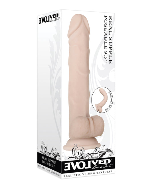 Evolved Dildo Poseable 9.5-inch Real Supple Suction Cup Bendable Shaft for Realistic Hands-Free Play