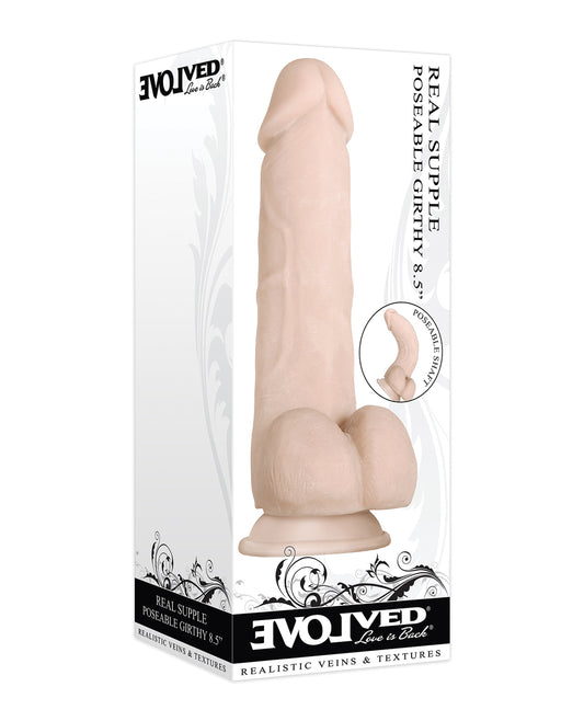 Evolved Dildo Poseable Girthy 8.5-Inch Real Supple Material with Suction Base for Hands-Free Realistic Play