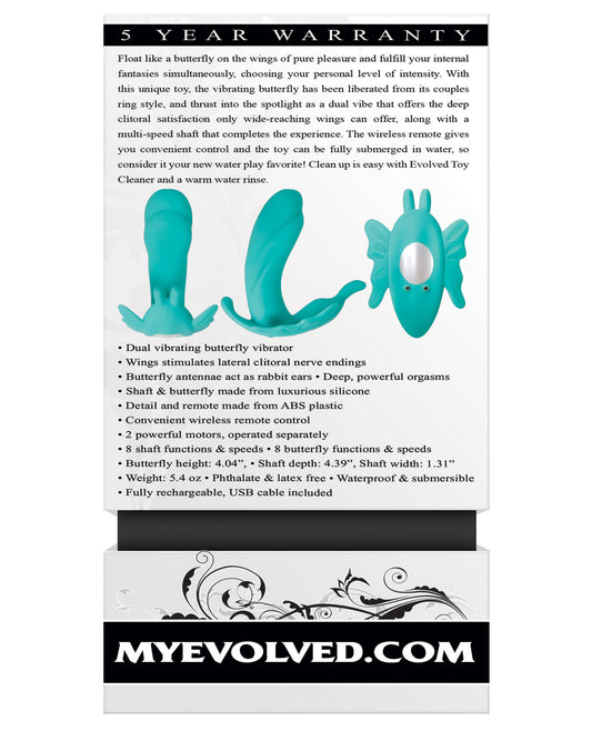 Teal Green Rabbit Vibrator with Butterfly Clitoral Stimulator