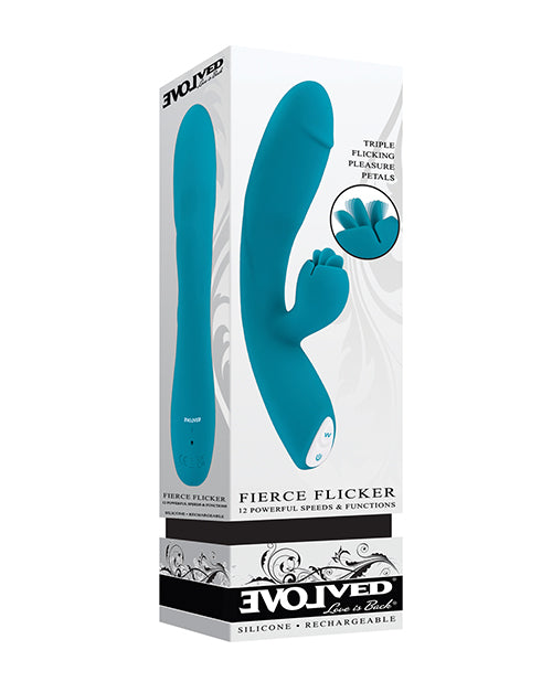Evolved Vibrator Curved Dual Design Three-Tongue Flicker in Teal for Targeted Pleasure