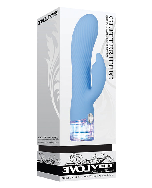 Evolved Stimulator Glitteriffic Blue vibrator dual motors waterproof for intense intimate pleasure