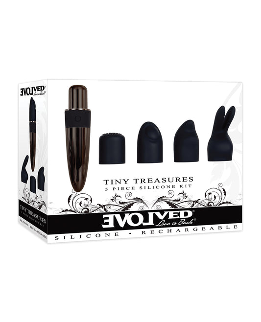 Evolved Stimulator Kit 5-piece silicone set with interchangeable caps and 7-speed vibe for customizable personal pleasure