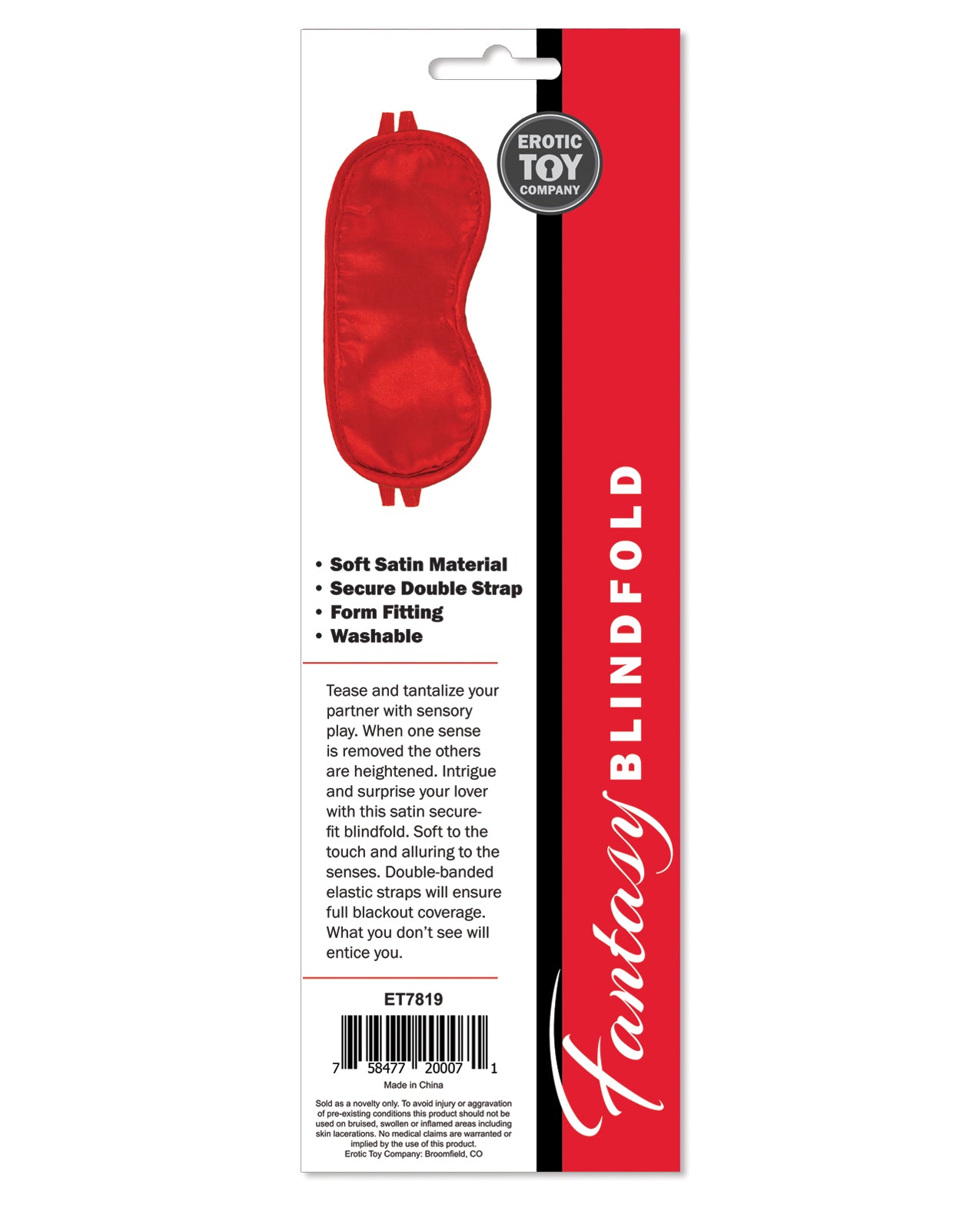 Satin Fantasy Blindfold in Red with Adjustable Straps